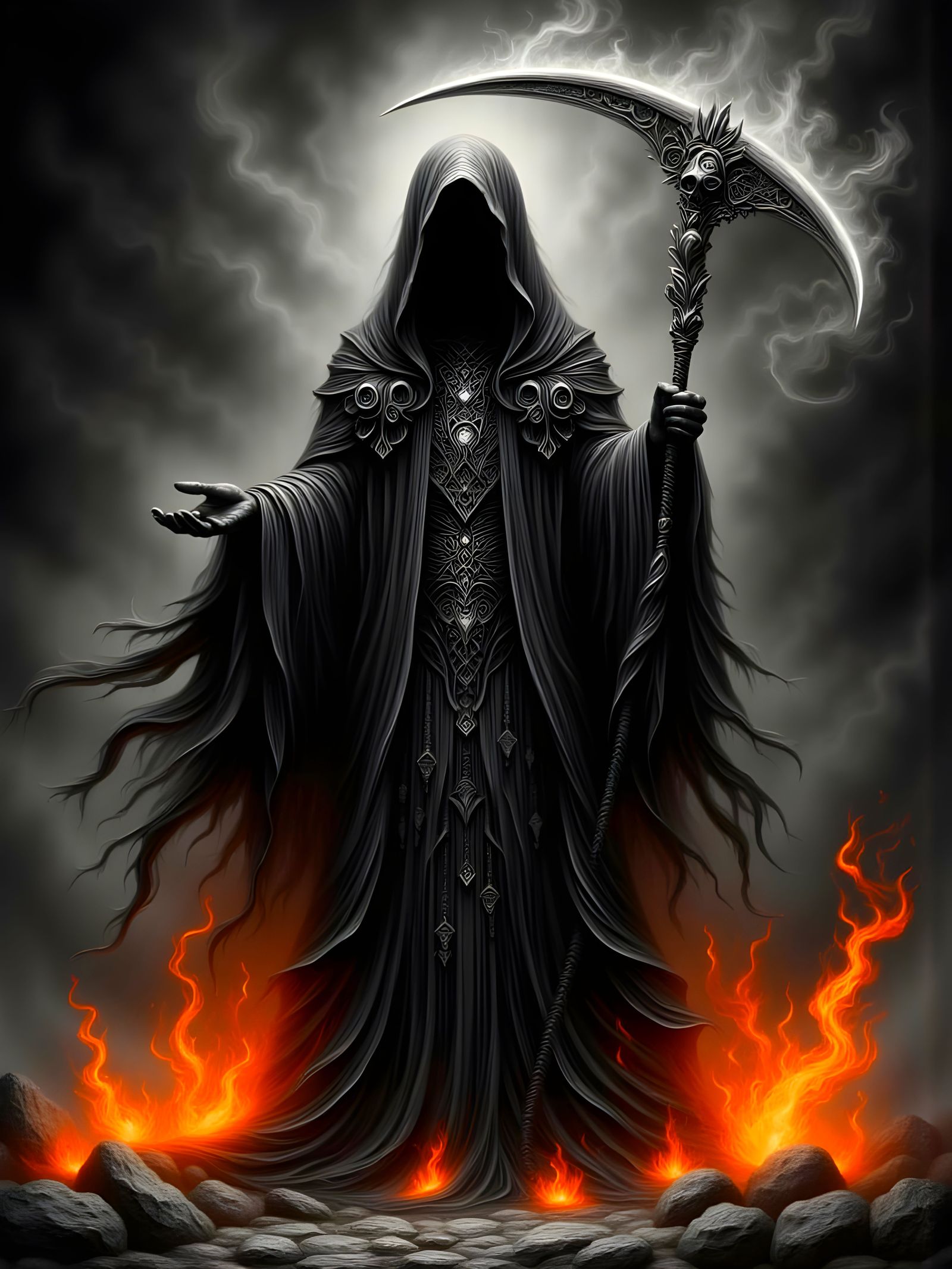Gothic Grim Reaper in Regal Black Robes