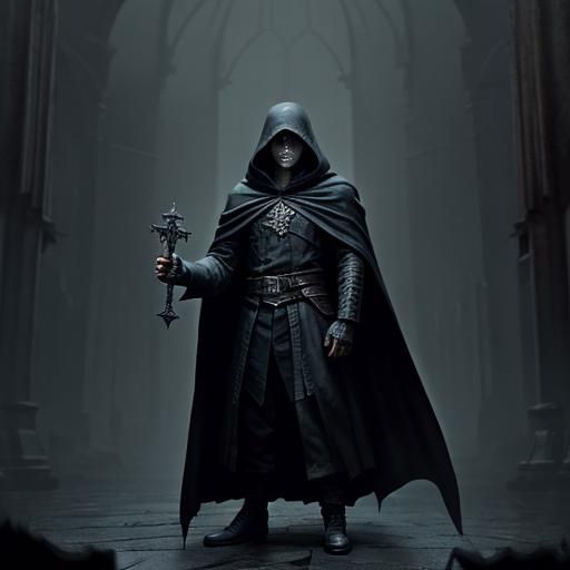 Portrait of a mysterious hooded villain.