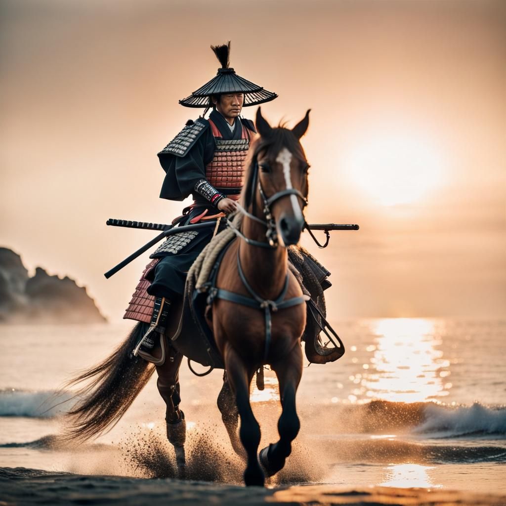Samurai on Horseback Emerges from Atmospheric Haze