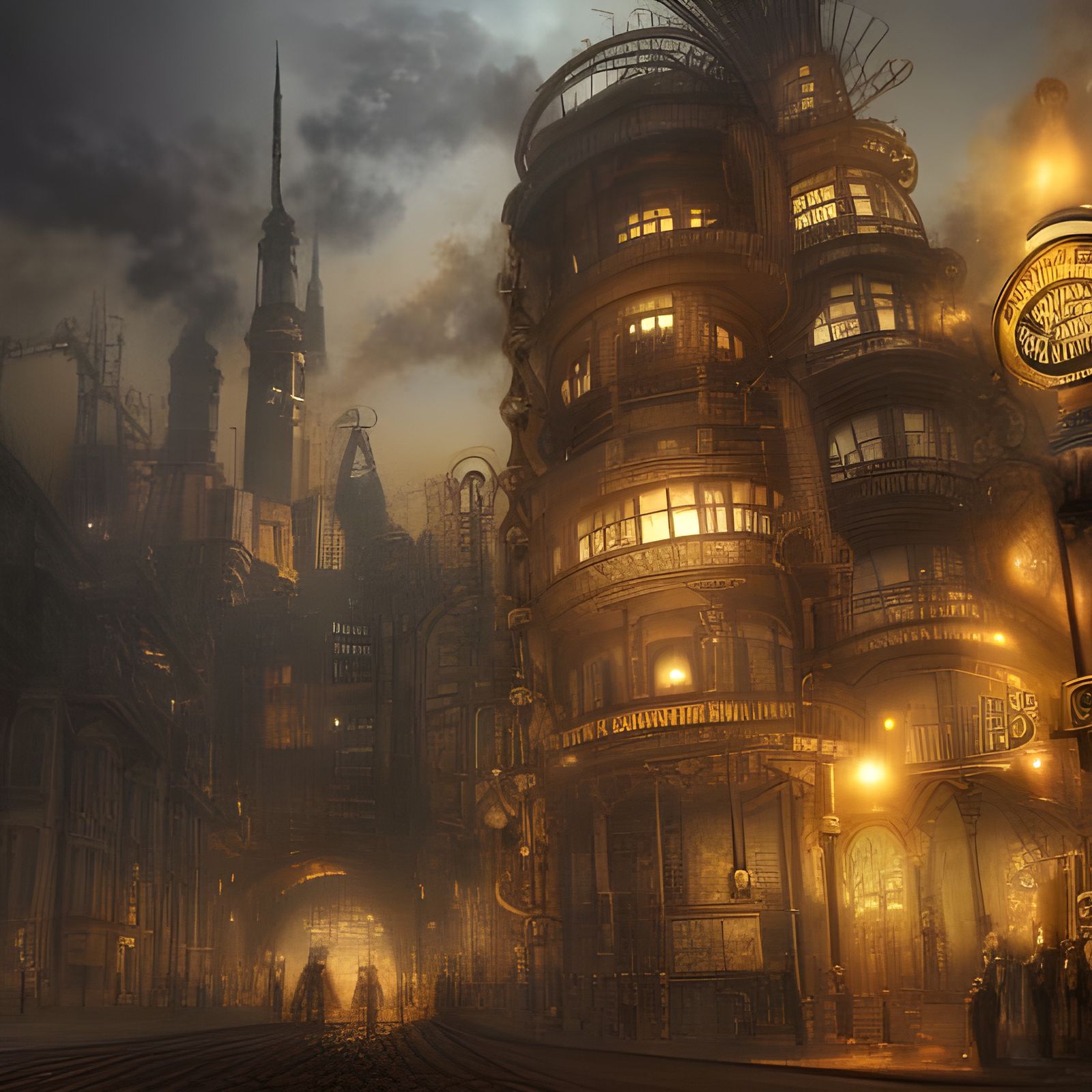 Detailed Steampunk City Digital Illustration