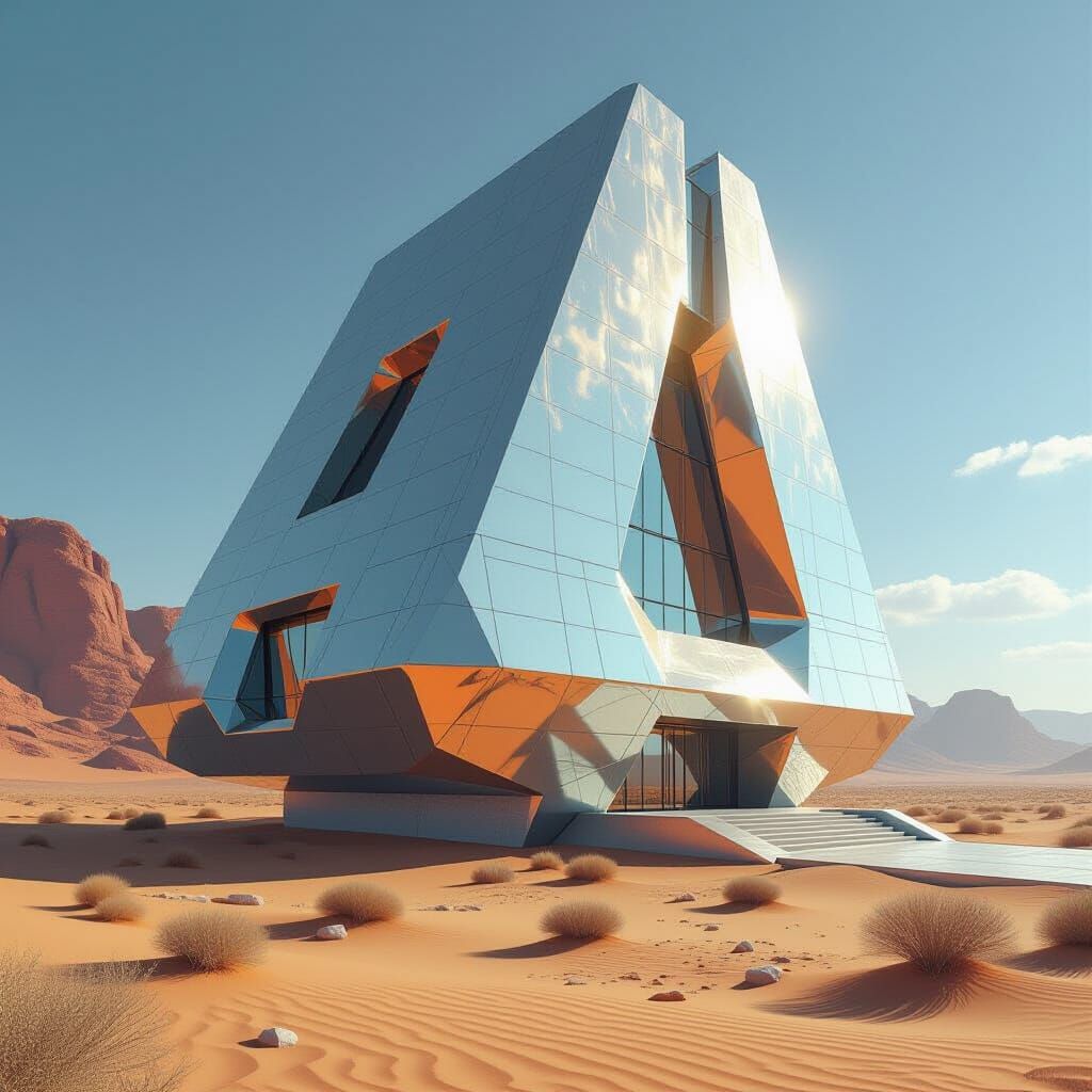 Futuristic Monolithic Building in Desert Landscape