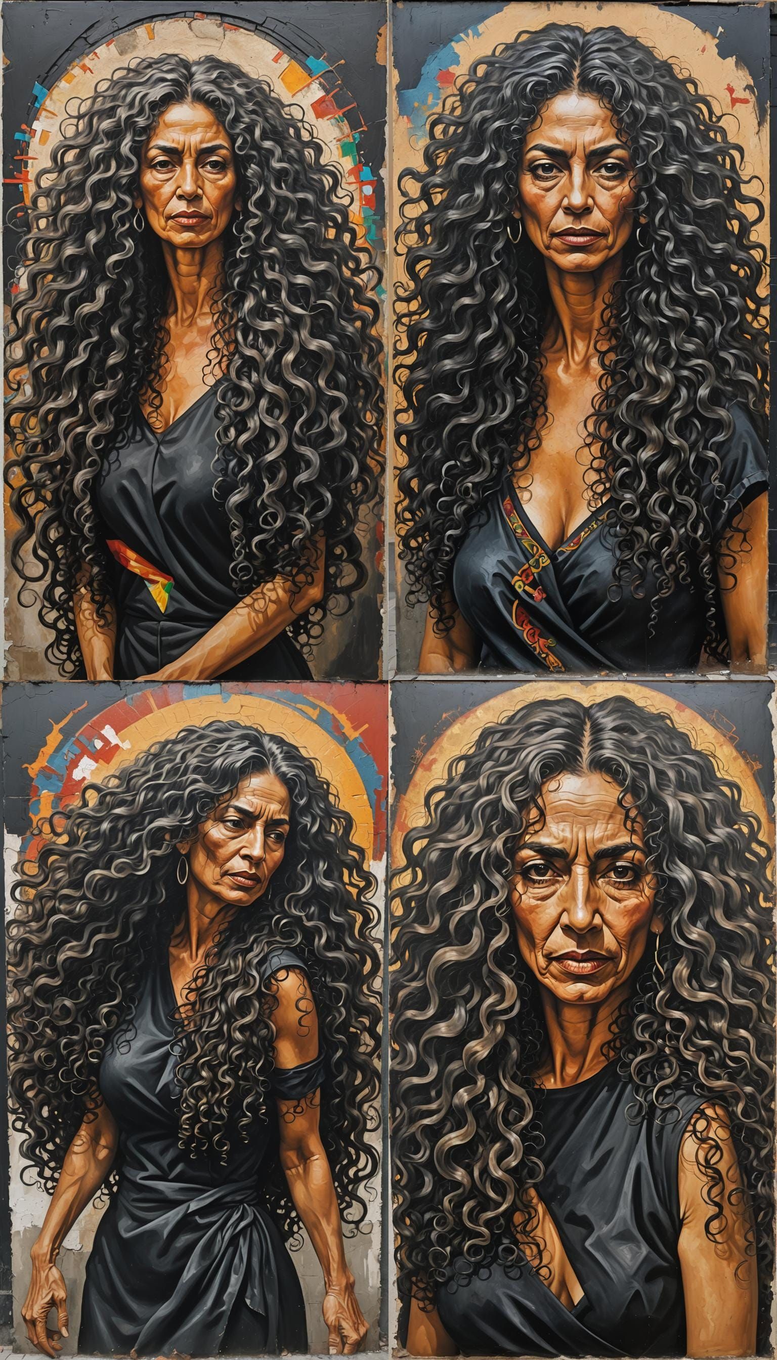 Mature Woman in Mexican Muralism Style