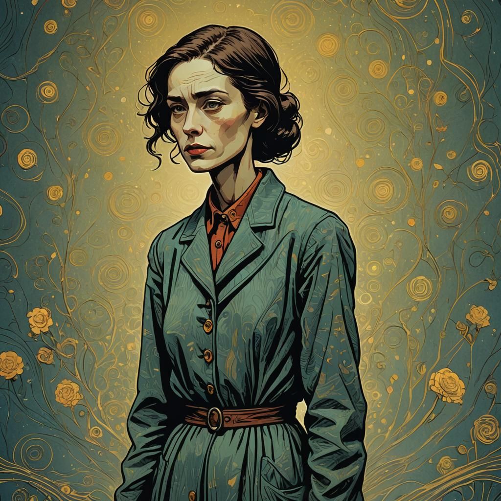 Lonely Woman in Vintage Style Digital Art