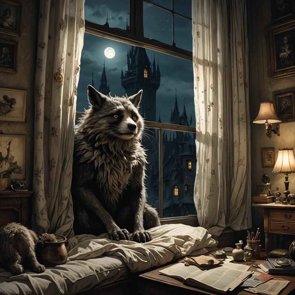 Girl Hiding from a Frightening Furry Creature in a Creepy Be...