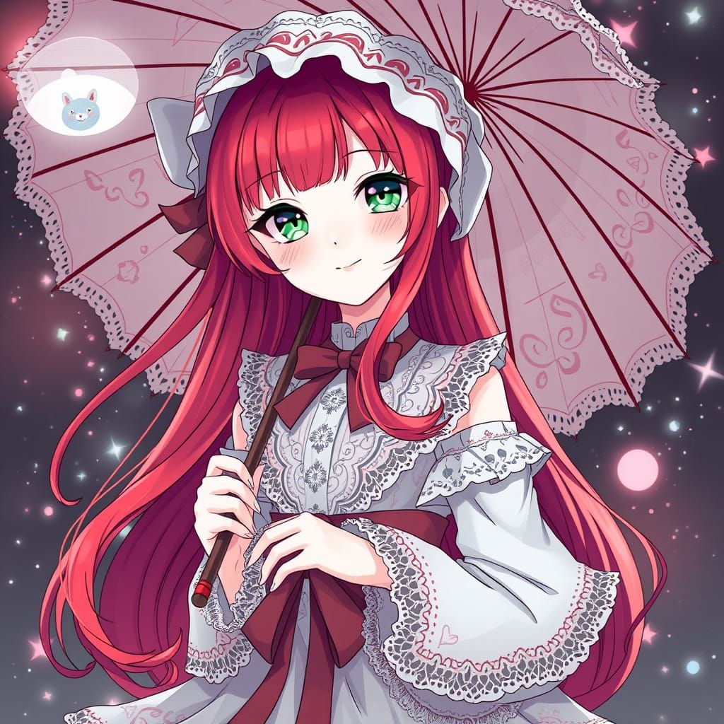 Kawaiicore Woman with Red Hair in Dreamcore Style