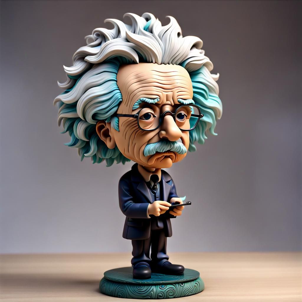 sculpture capturing Albert Einstein as  bobblehead form.