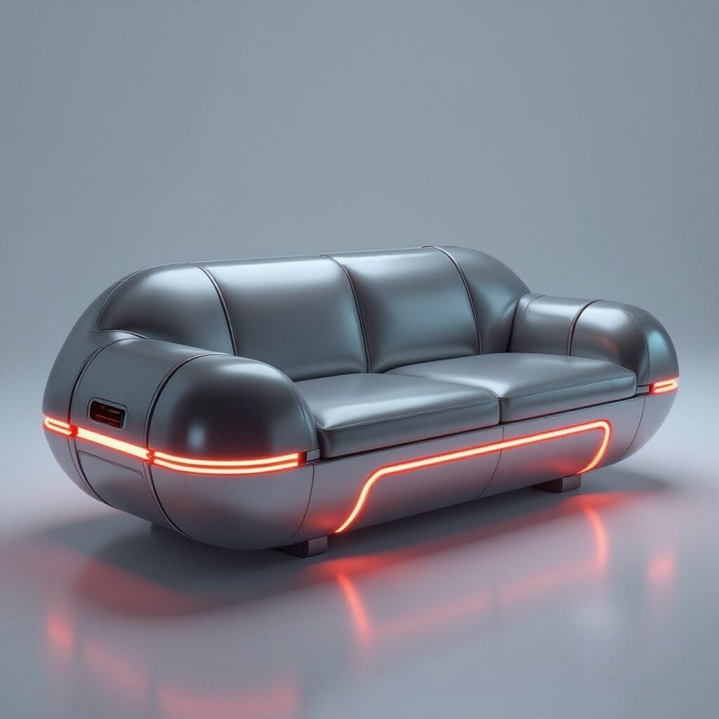 Futuristic Tablet Capsule Sofa with Neon Accents