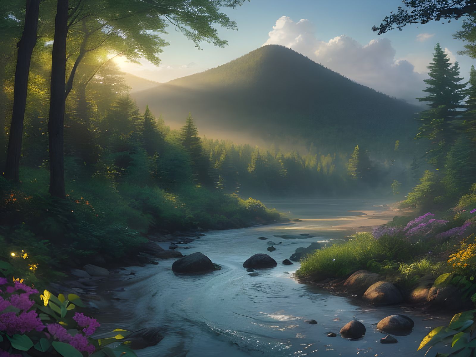 Nostalgic Lakefront Memories in Vibrant Hyperrealism