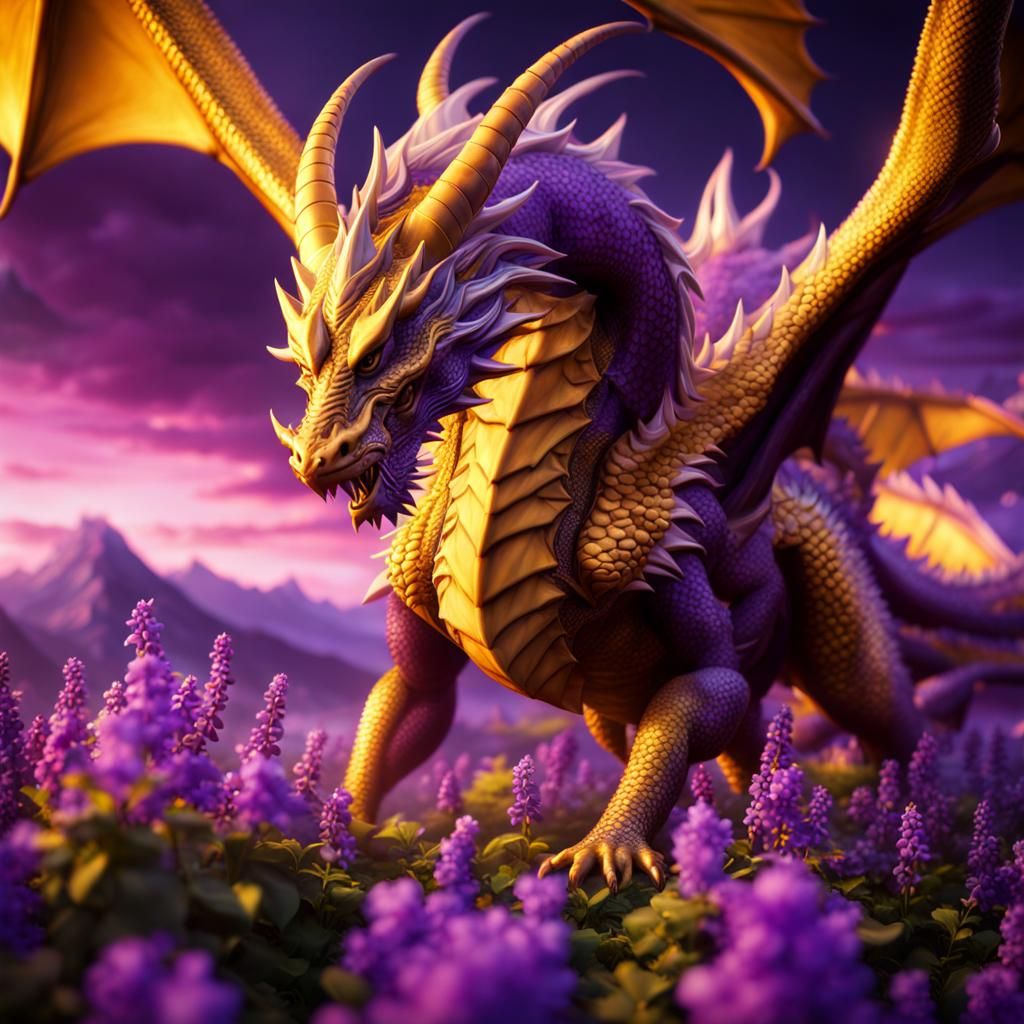 Epic Dragon in Violet Field: 8K Concept Art
