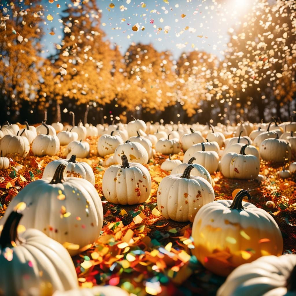 Sparkling Pumpkins in Confetti, Cinematic Still