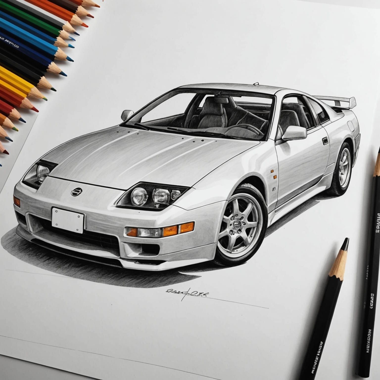 Vintage 1992 Nissan 300 ZX Car Pencil Art