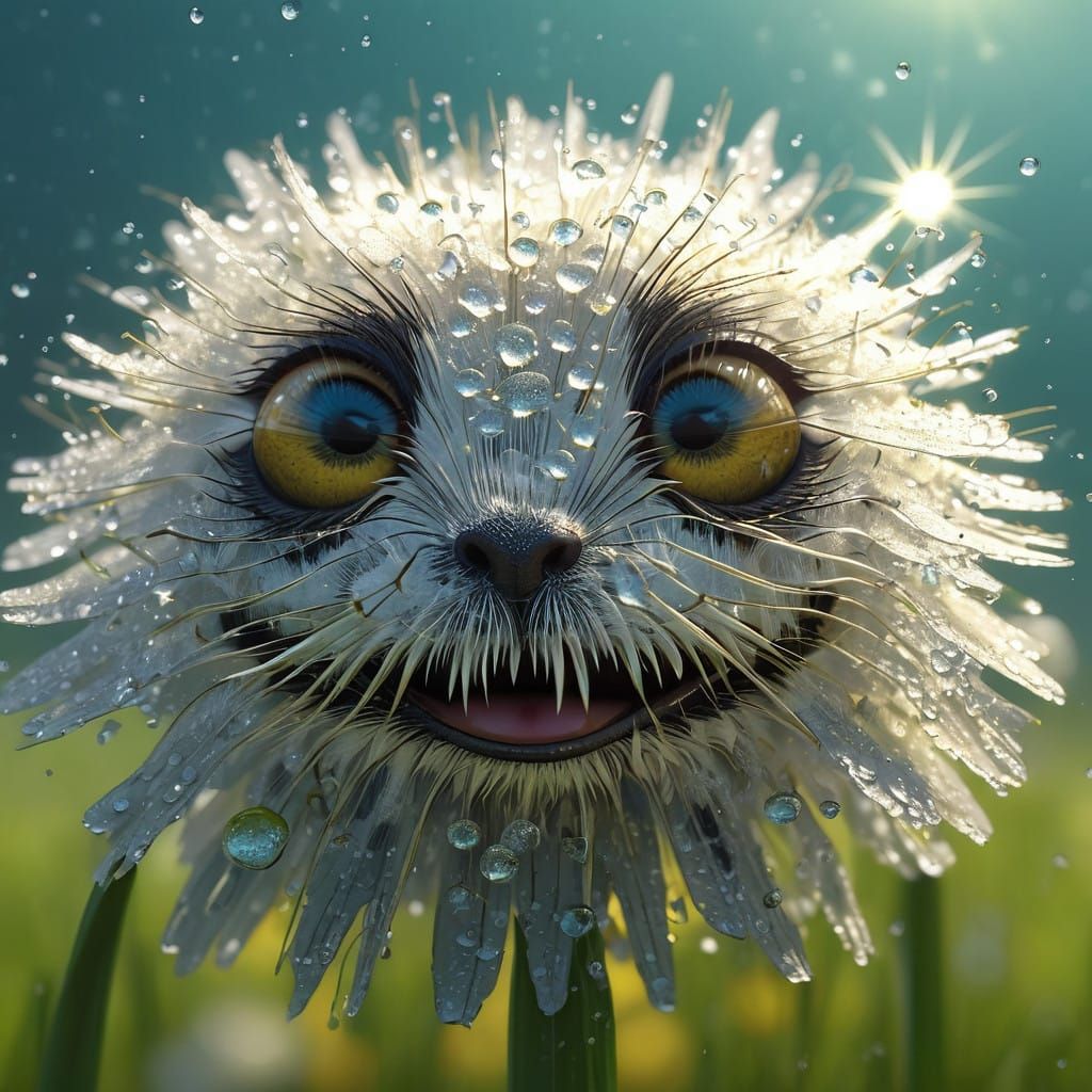 Vibrant Dandelion with Oversized Eyes Contemplates the Sun i...