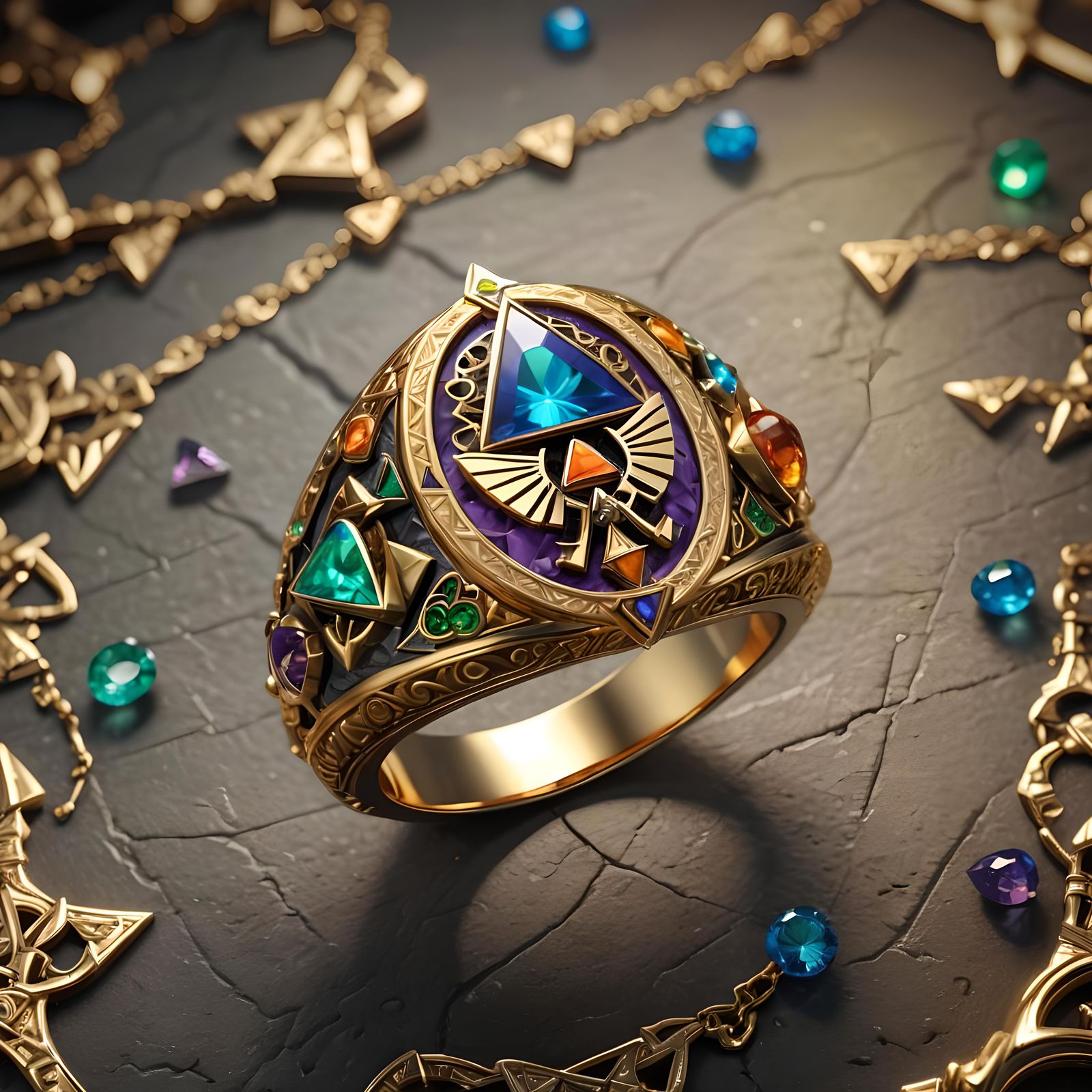 Triforce Gemstone Ring: Fantasy Concept Art