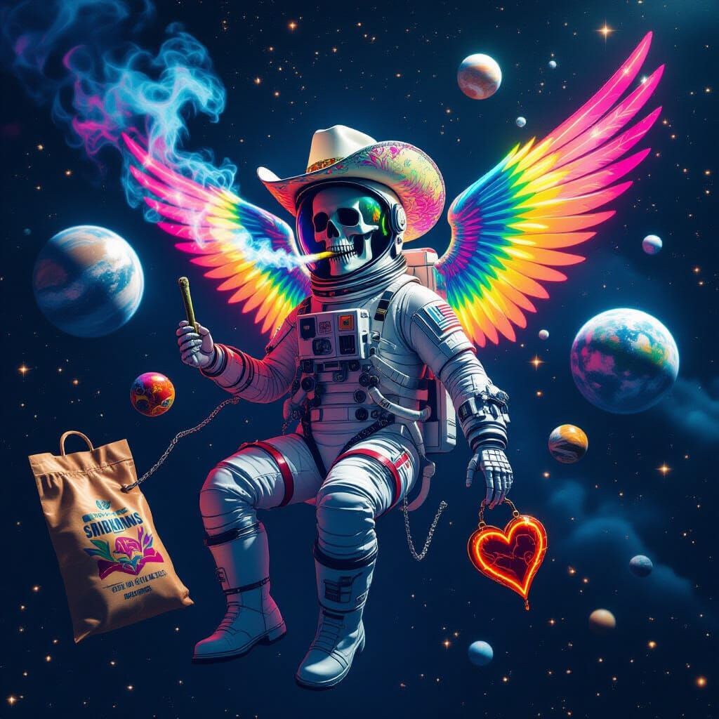 Skeleton Astronaut Floats Through Space in Cinematic Still