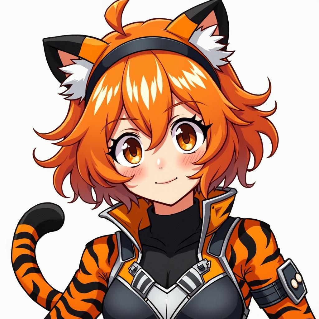 Anime Heroine with Tiger Accessories in Manga Style