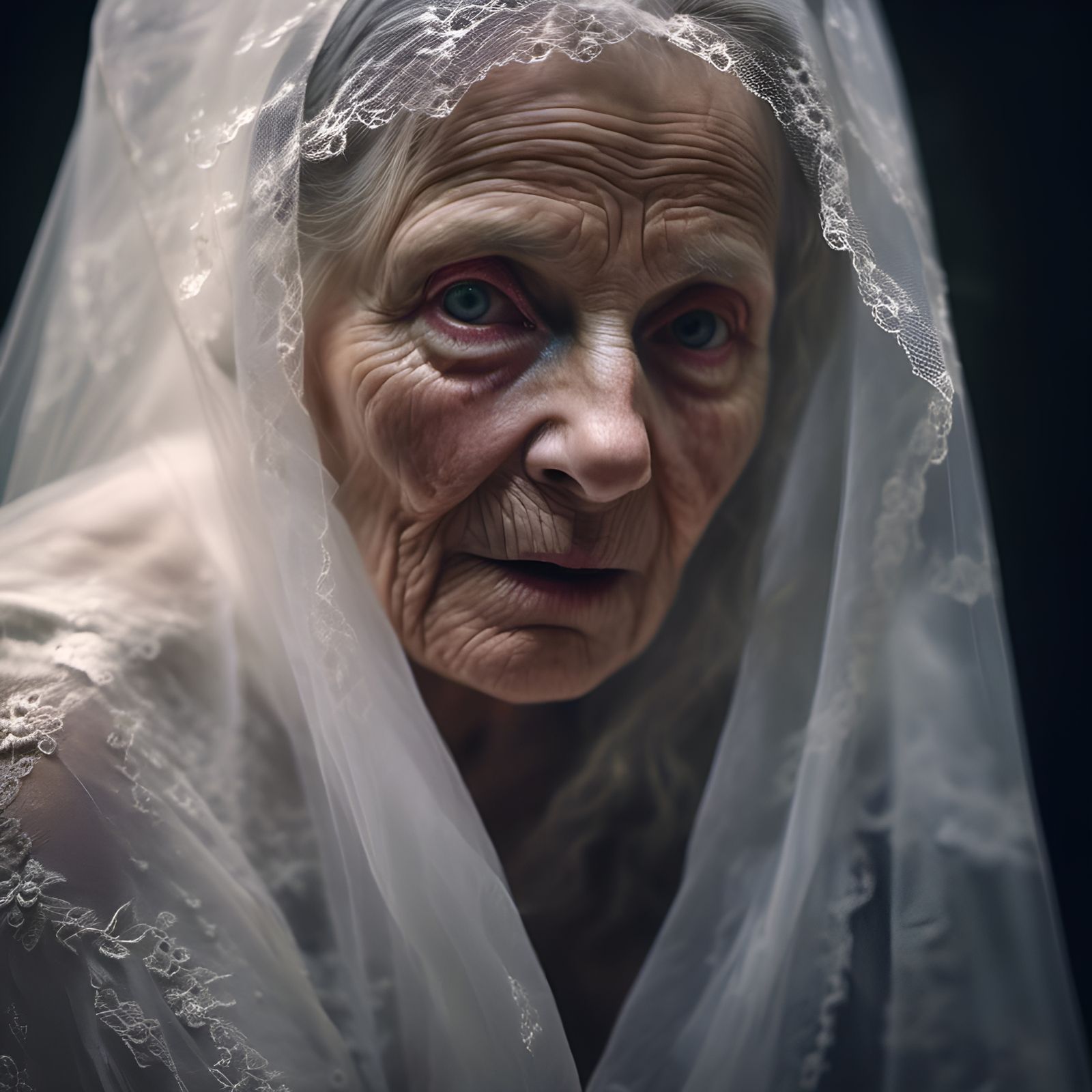 Striking Portrait of an Elderly Woman in Veil