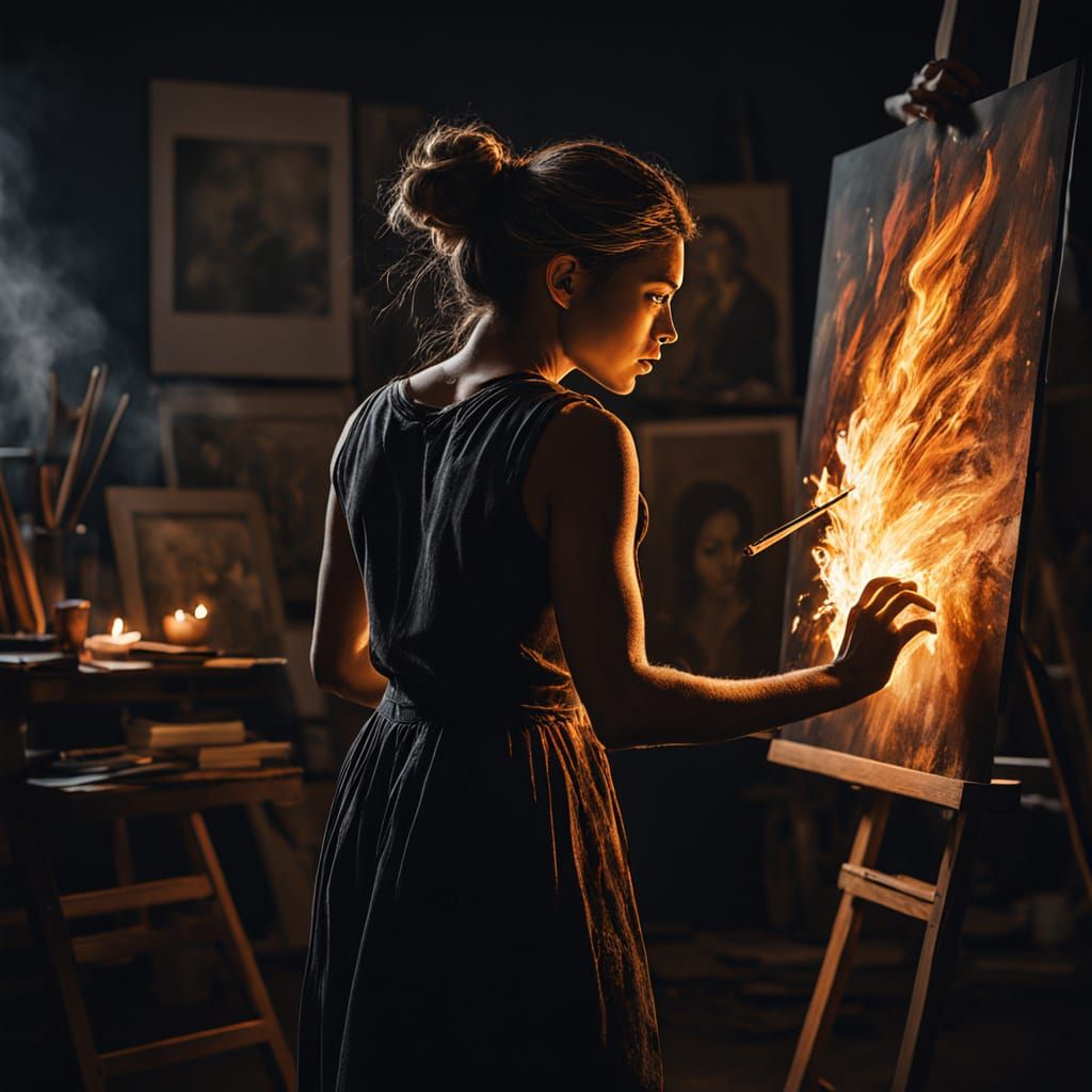 Woman's Artistic Power in Dramatic Studio Lighting