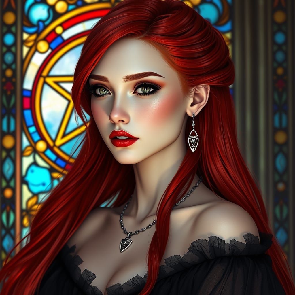 Ethereal Goddess in Stained Glass Sanctuary