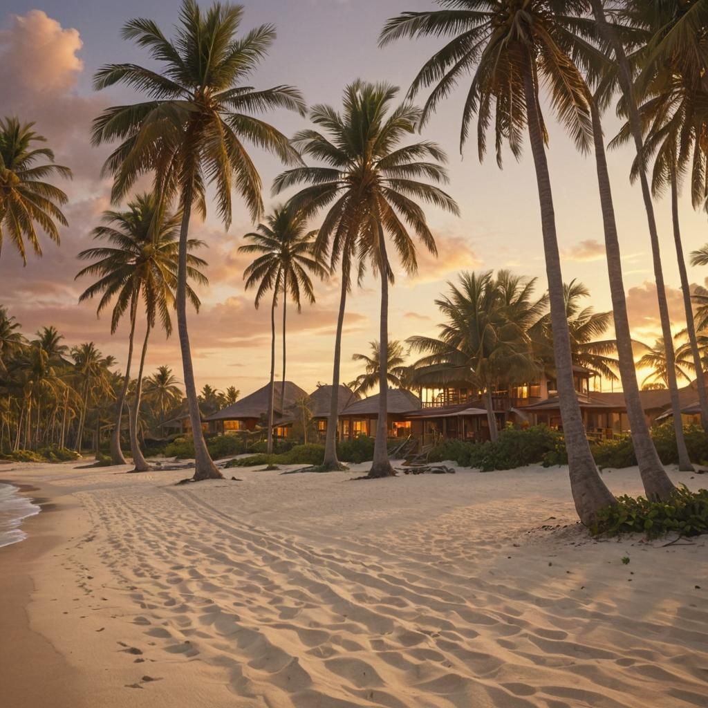 Tropical Beach Sunset: Palm Trees and Golden Light
