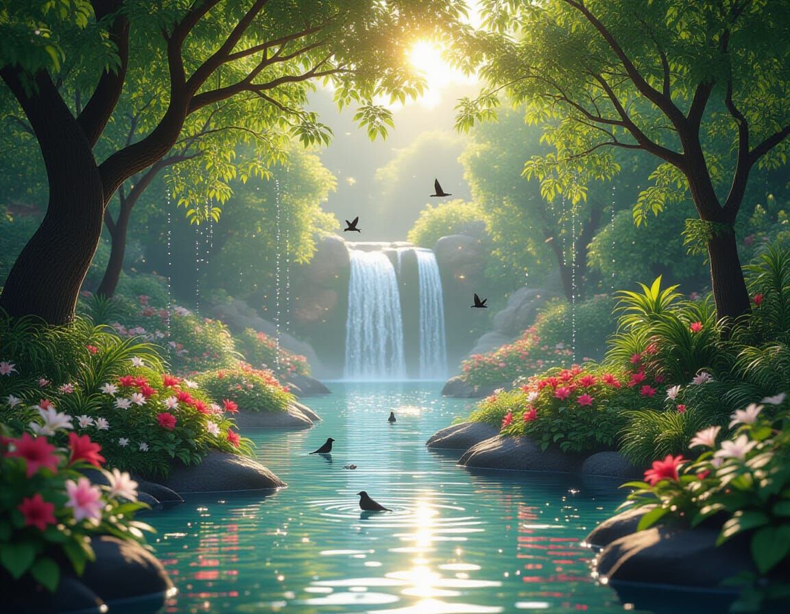 Ethereal Paradise Garden with Singing Trees