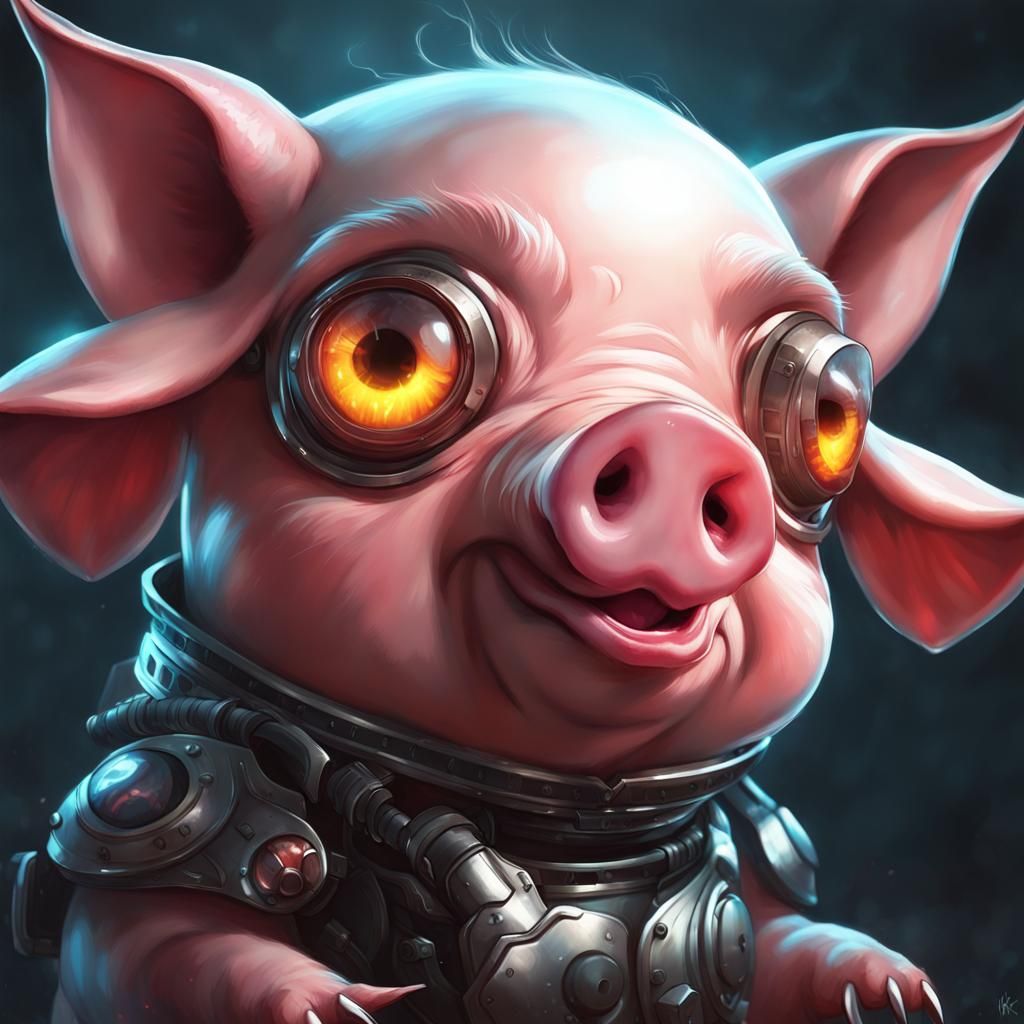 Cybernetic Pig-Baby Demon in Digital Painting Style