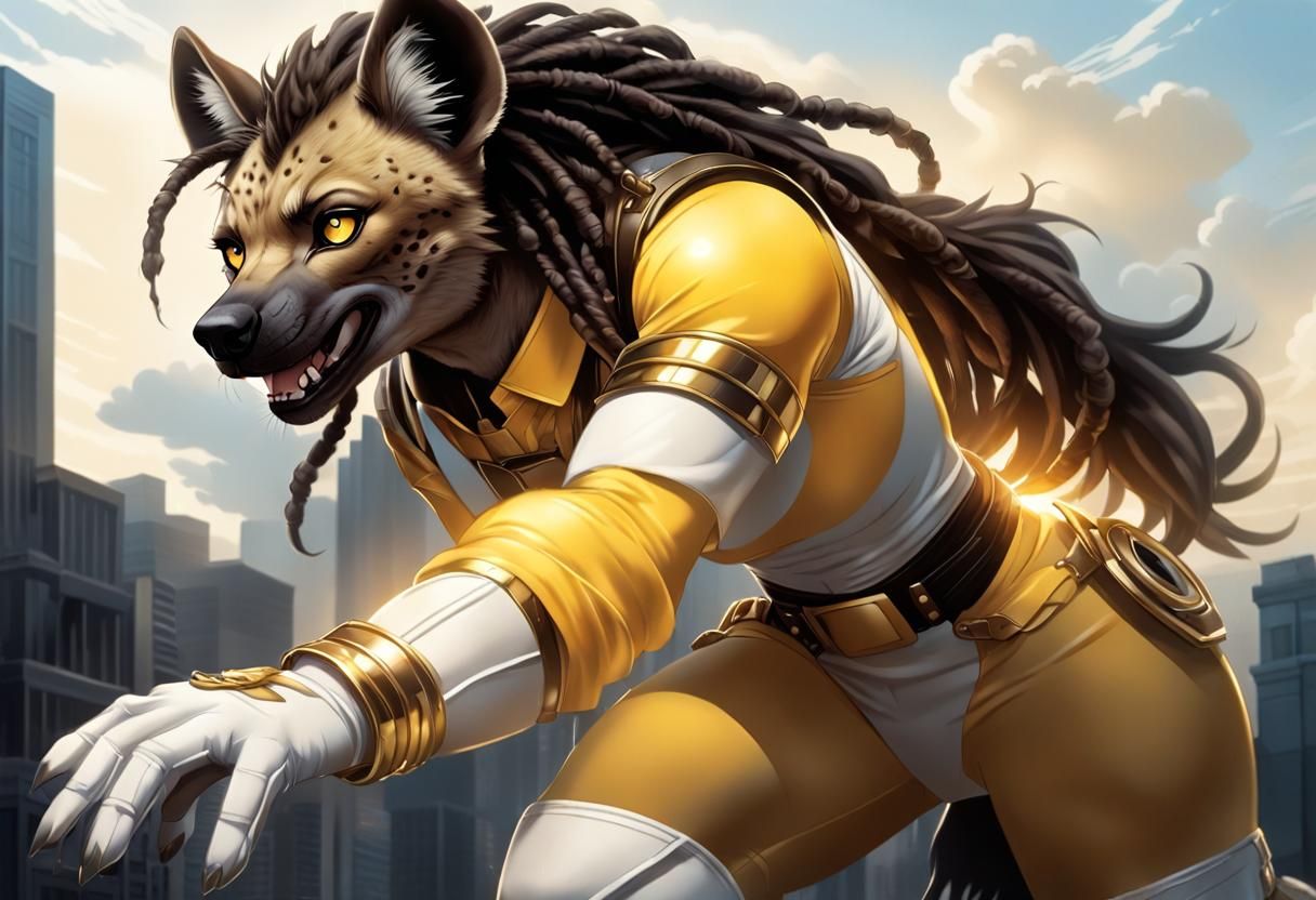 Giant Hyena Superhero Charges Through City in Comic Book Art