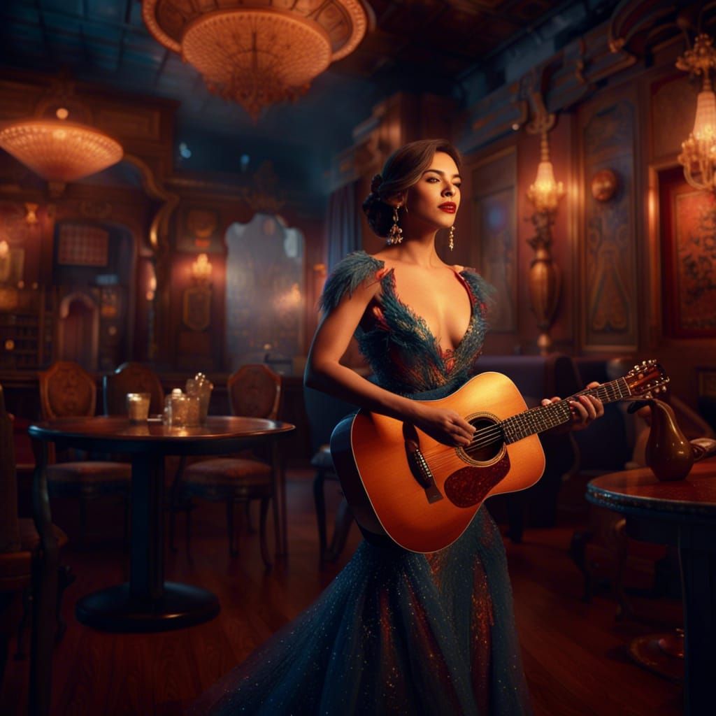 Elegant Singer Performing in Cosy Cafe