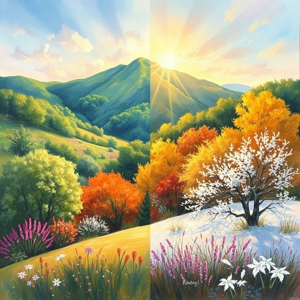 Four Seasons Landscape Painting in Impressionistic Style