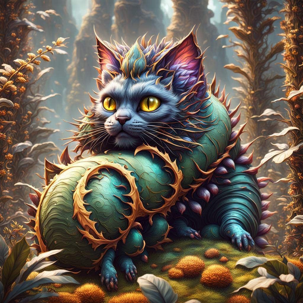 Cat Caterpillar: Detailed Matte Painting in Deep Color