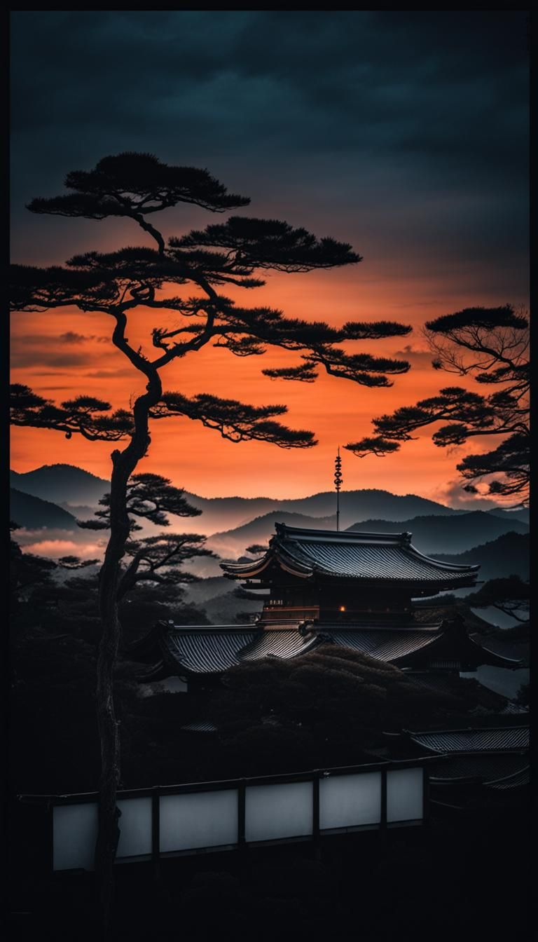 Monochrome Serenity: A Japanese Village in Black and White