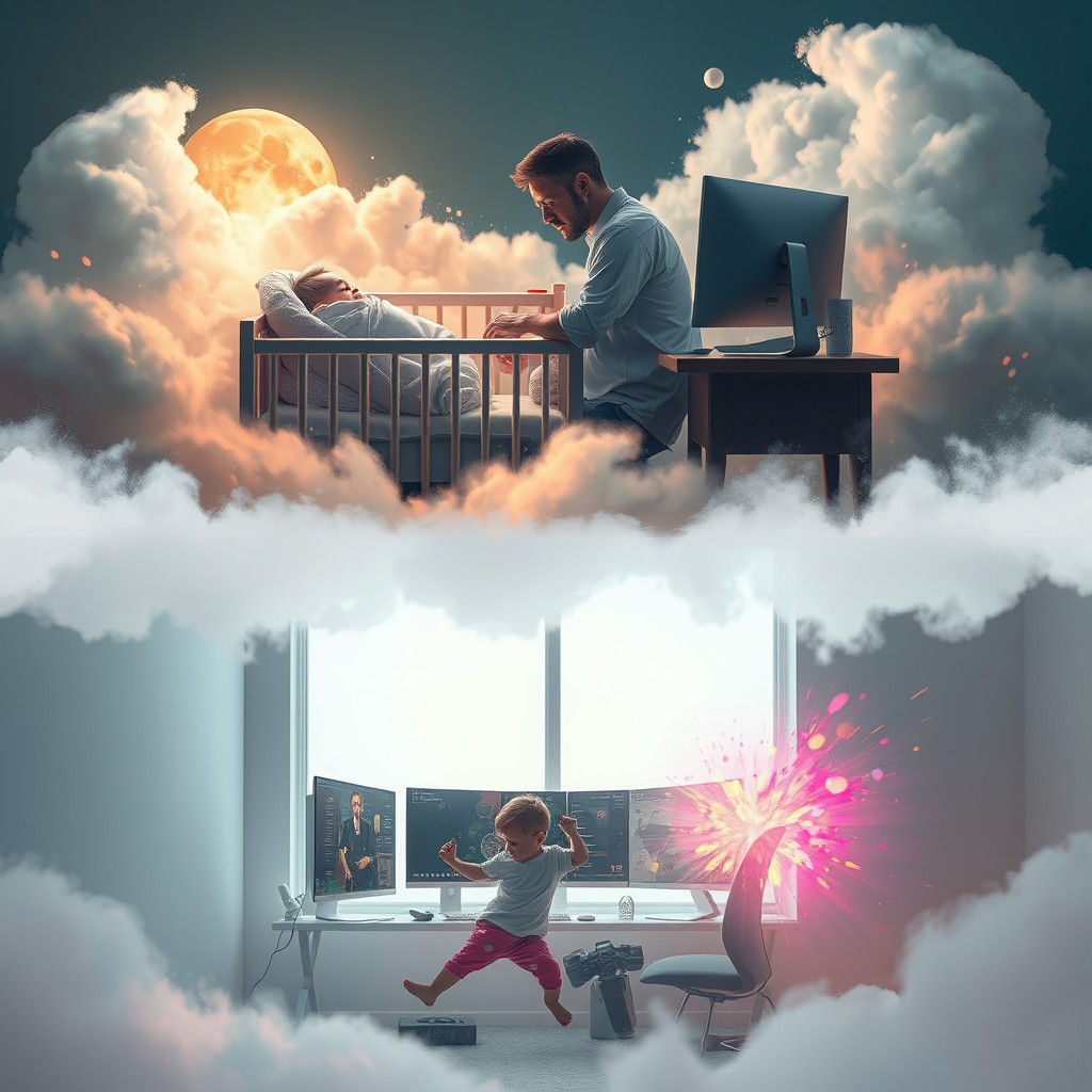 Surreal Fusion: Fatherhood and Labor in Ethereal Dreamscape