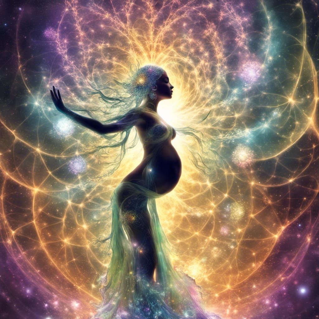 Goddess with Baby in Fractal Light: Surreal Art
