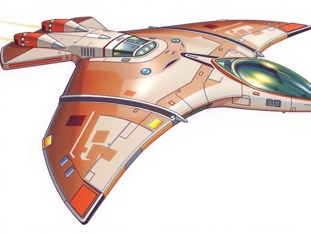 Sleek Starfighter Cuts Through Cosmic Skies in Cyberpunk Sty...