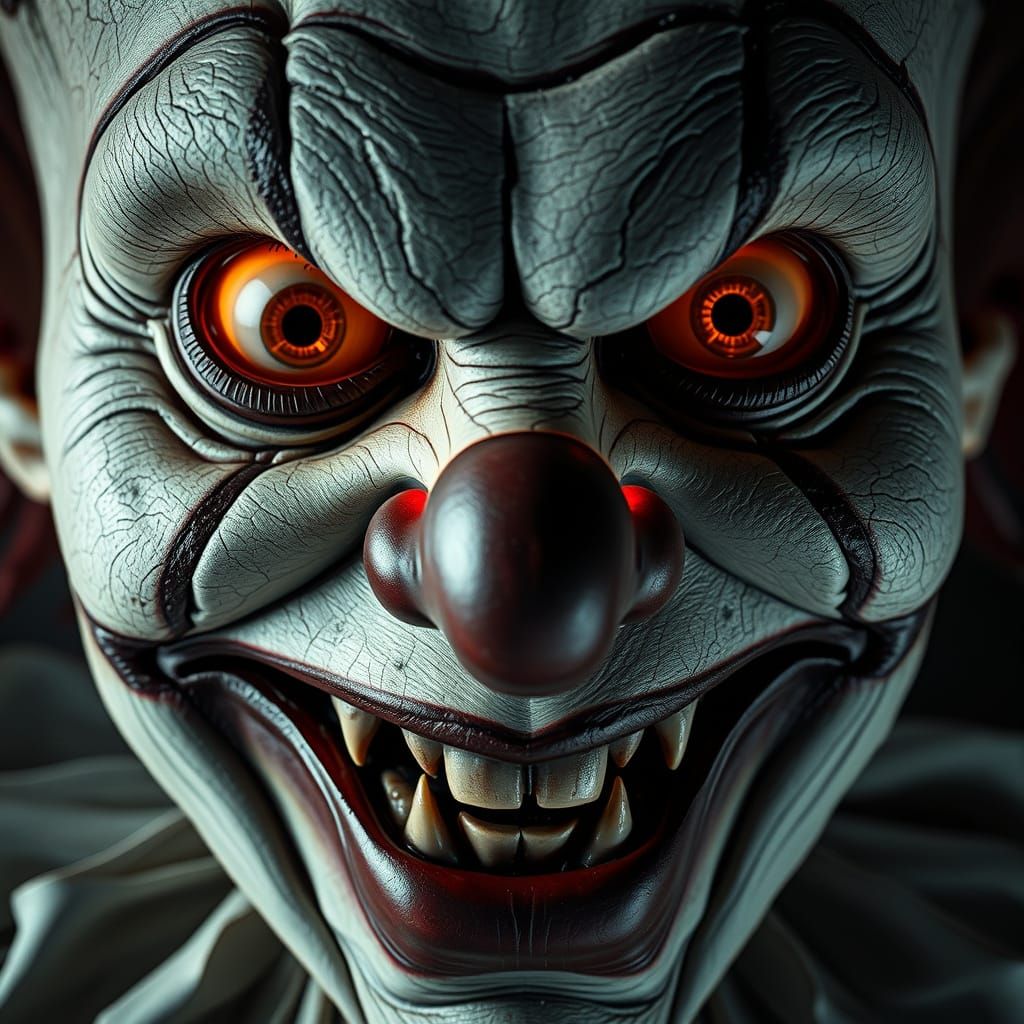 Grotesque Clown Face in Surreal Horror Style
