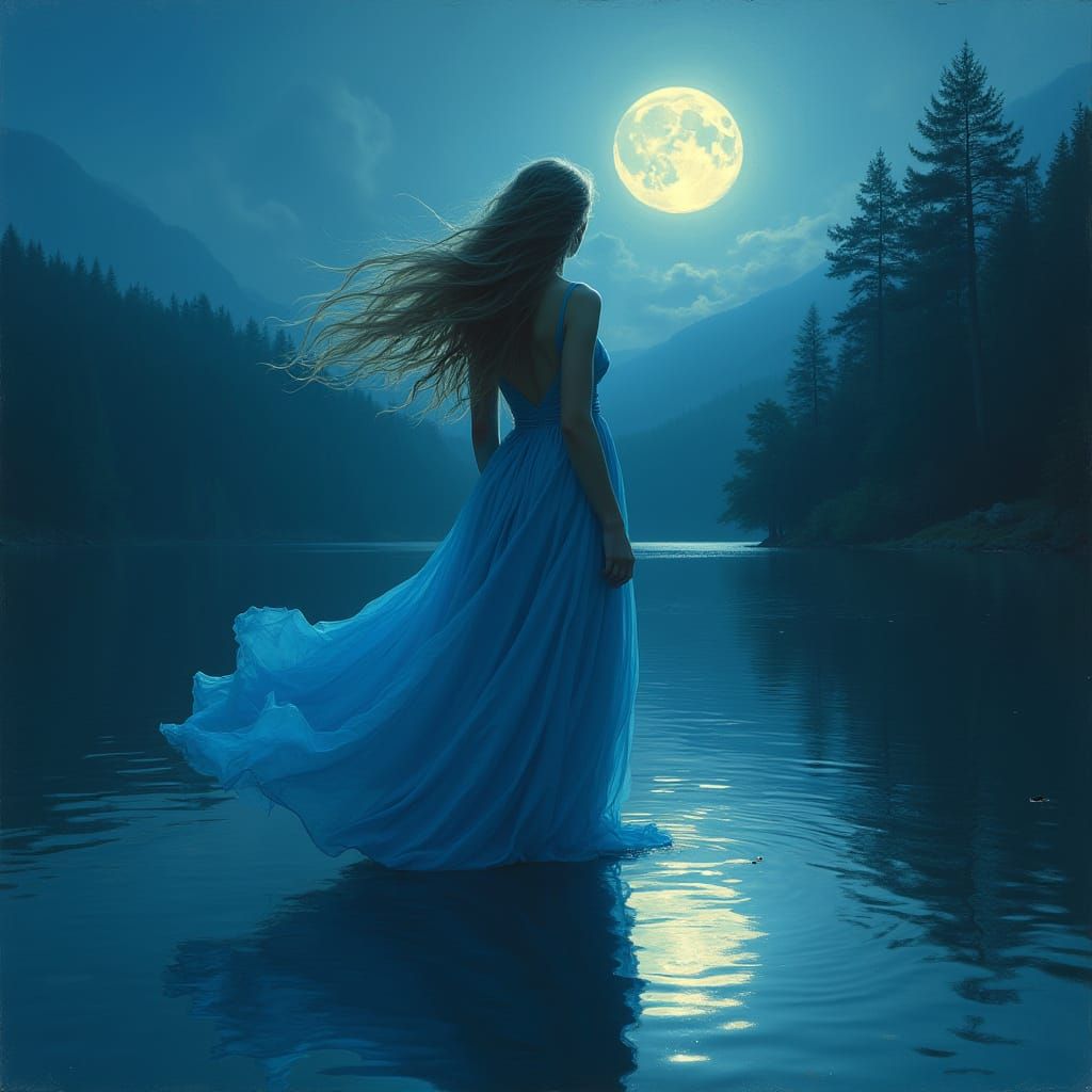 Ethereal Woman Illuminated by Moonlight