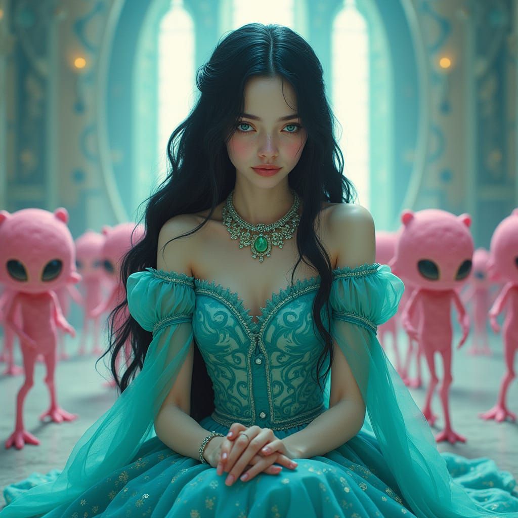 Serenity of a Turquoise Crinoline Queen in a Crystal Palace