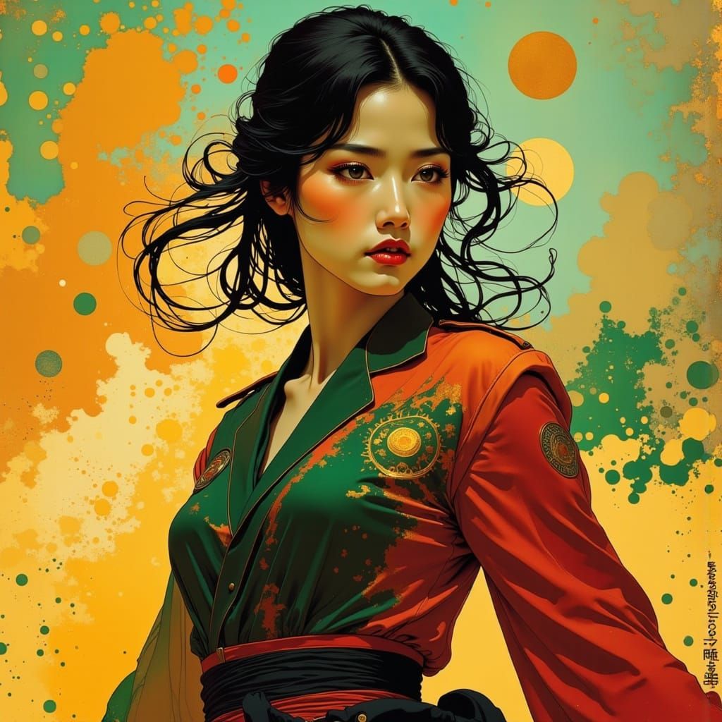 Cyber Fairycore Warrior Masterpiece in Amber and Gold