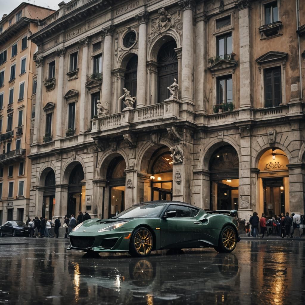 Lotus Evora Supercar in Rainy Rome: Hyperrealistic HDR