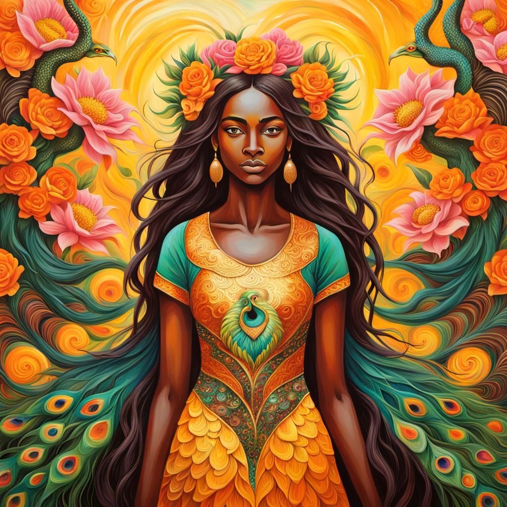 Dragon Peacock Woman in Abstract Expressionism Style