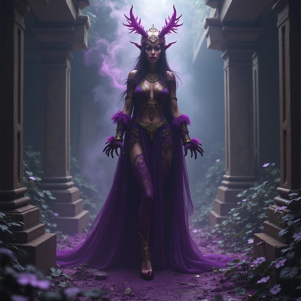 Fallen Dark Goddess in Ruined Temple