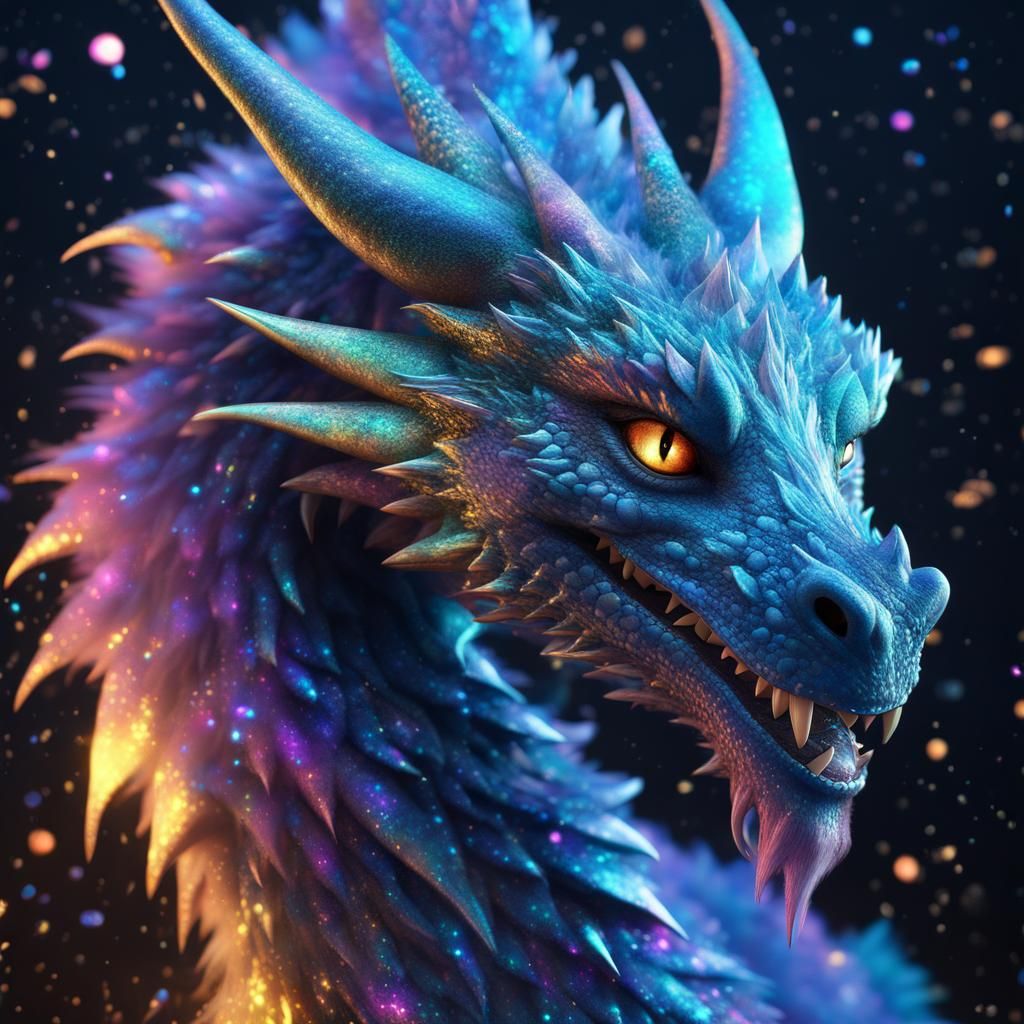 Friendly Blue Dragon in Galaxy of Stars