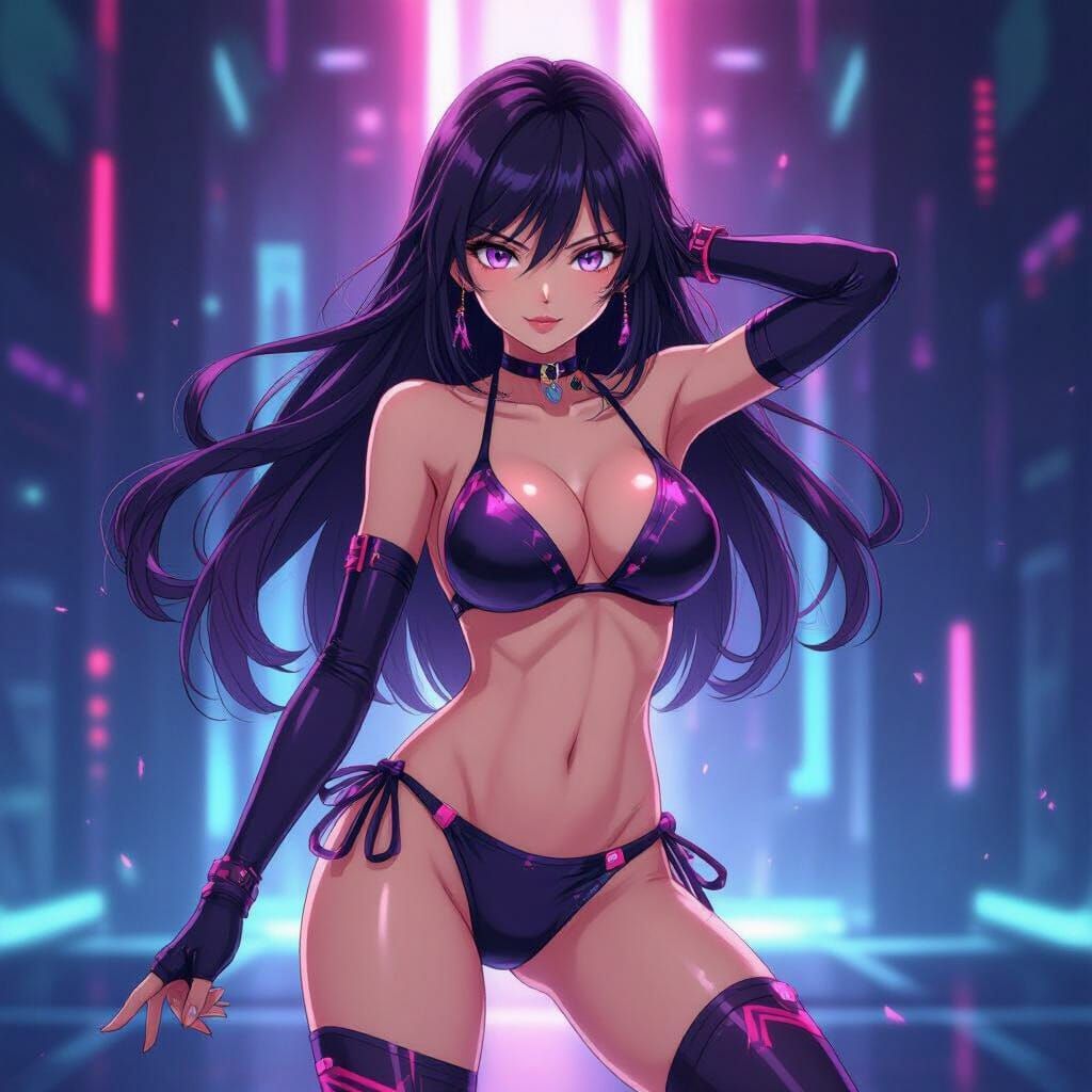 Anime Heroine in Bikini, Techno Backdrop, Studio Trigger Sty...