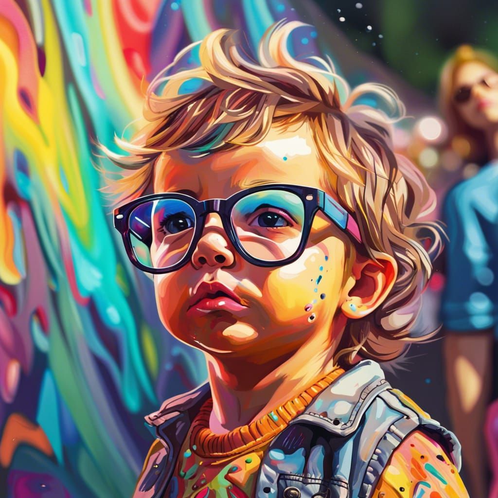 Hyperrealistic Hipster Toddler at Music Festival