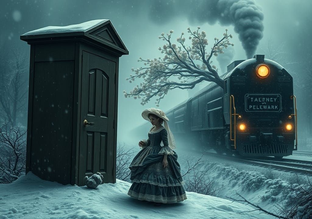 Surreal Rococo Woman in Biopunk Winter Nightmare