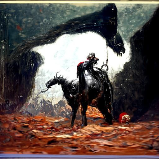 Black Horse with Red Saddle in Dark Fantasy Style