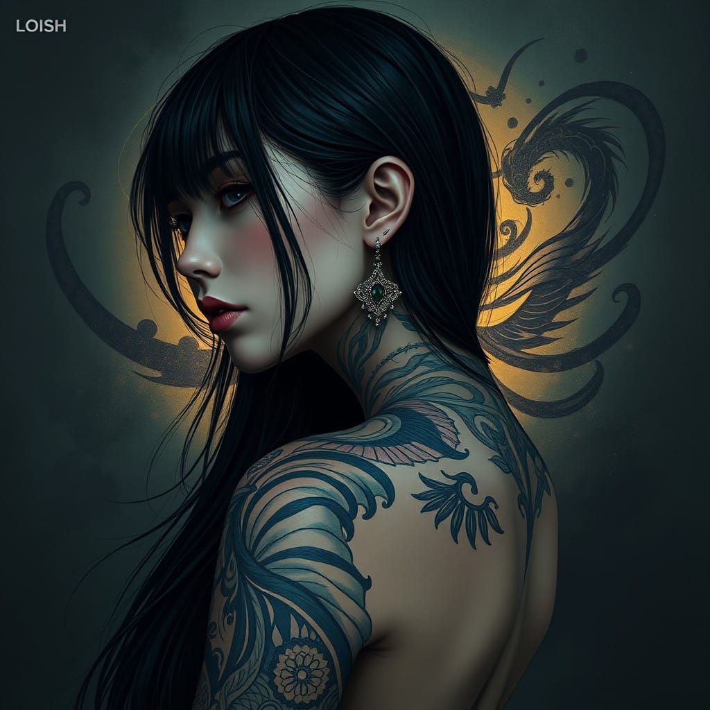 Ethereal Fantasy Goddess with Intricate Tattoos