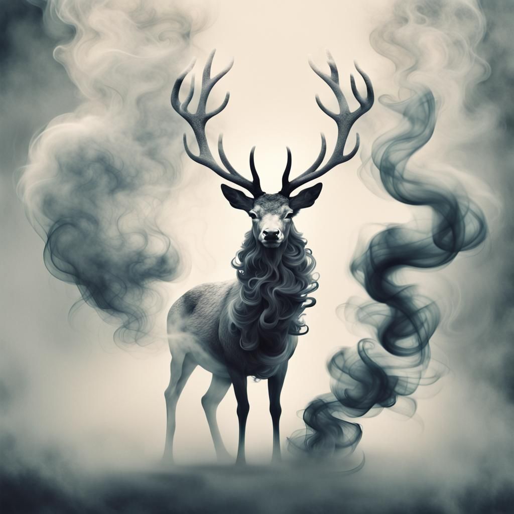 Dreamlike Smoke Stag: Surreal Digital Illustration