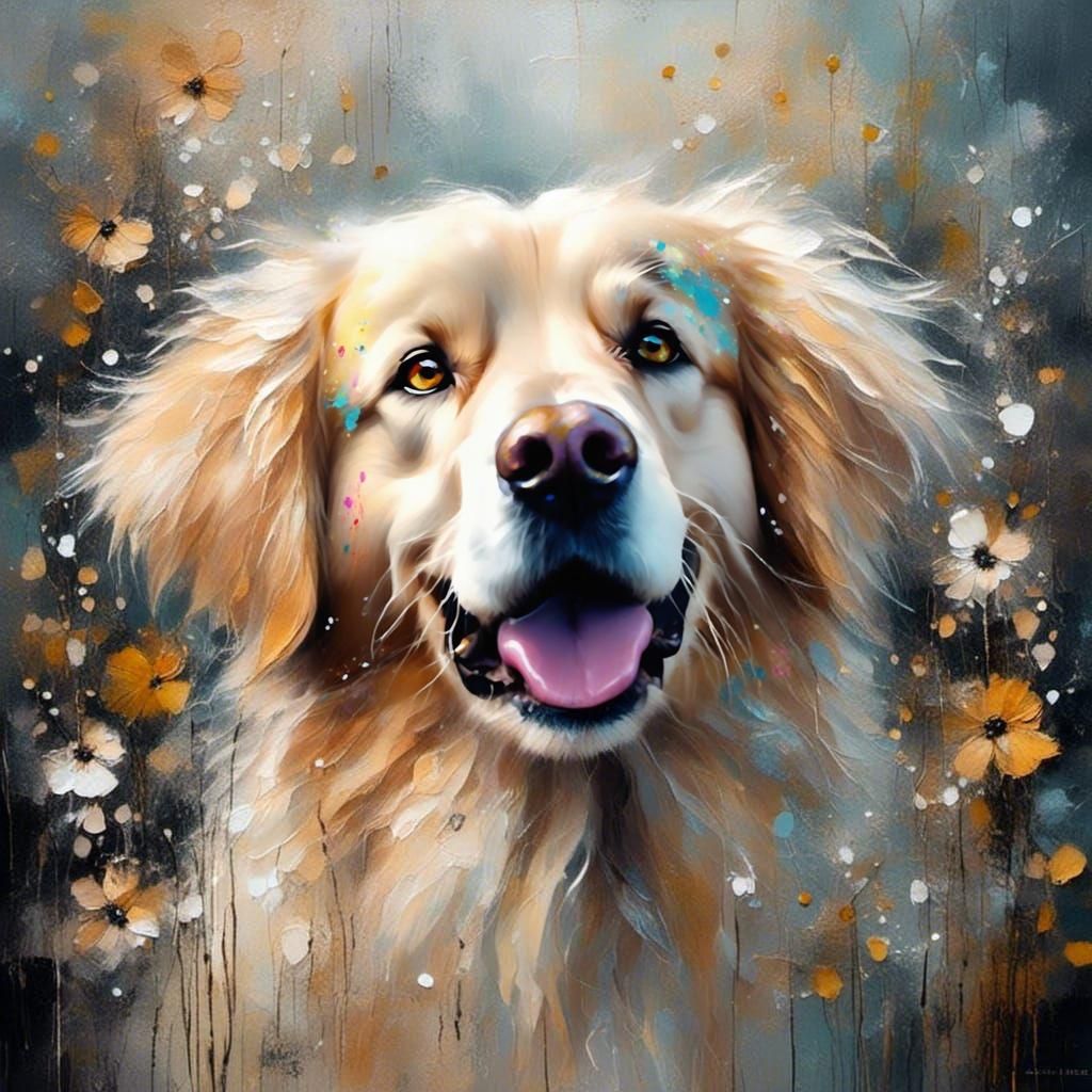 Whimsical Oil Painting of Golden Retriever Portrait
