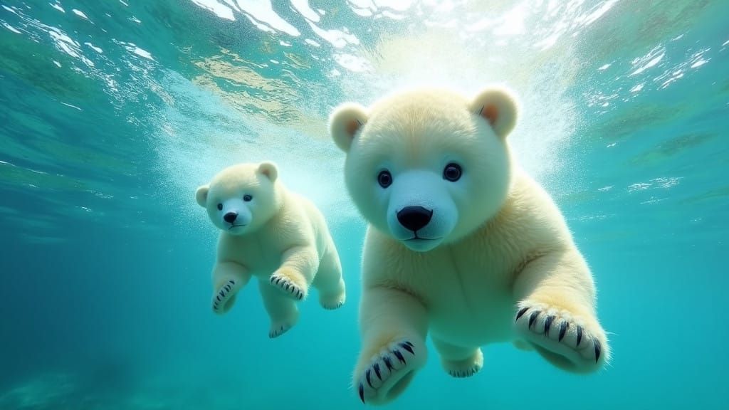 Hyper-Realistic Ice Bears Swim in Turquoise Ocean