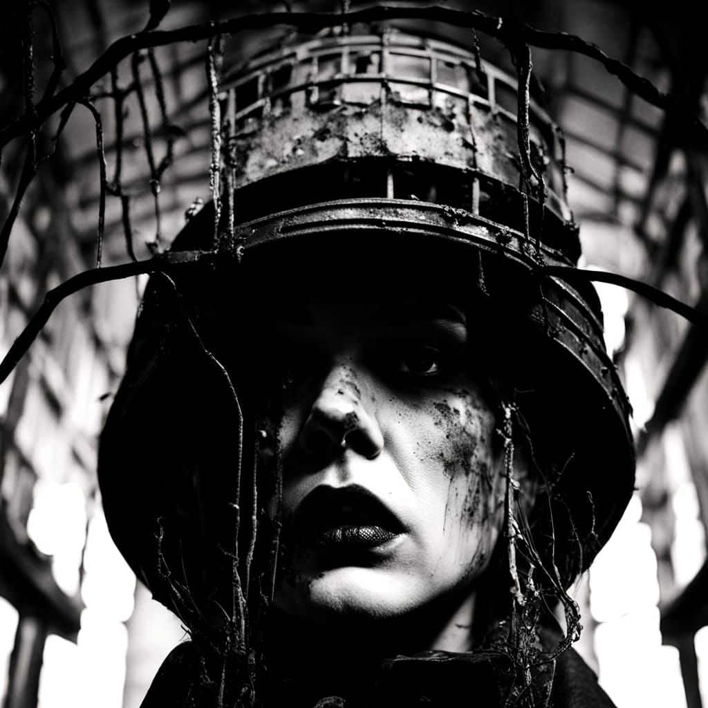 Film Noir Goth Model in Abandoned Prison